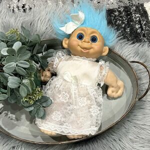 Troll Doll Bride Vintage 1992 MT Multi Toys Corp Blue Hair 12" Plush Soft Body